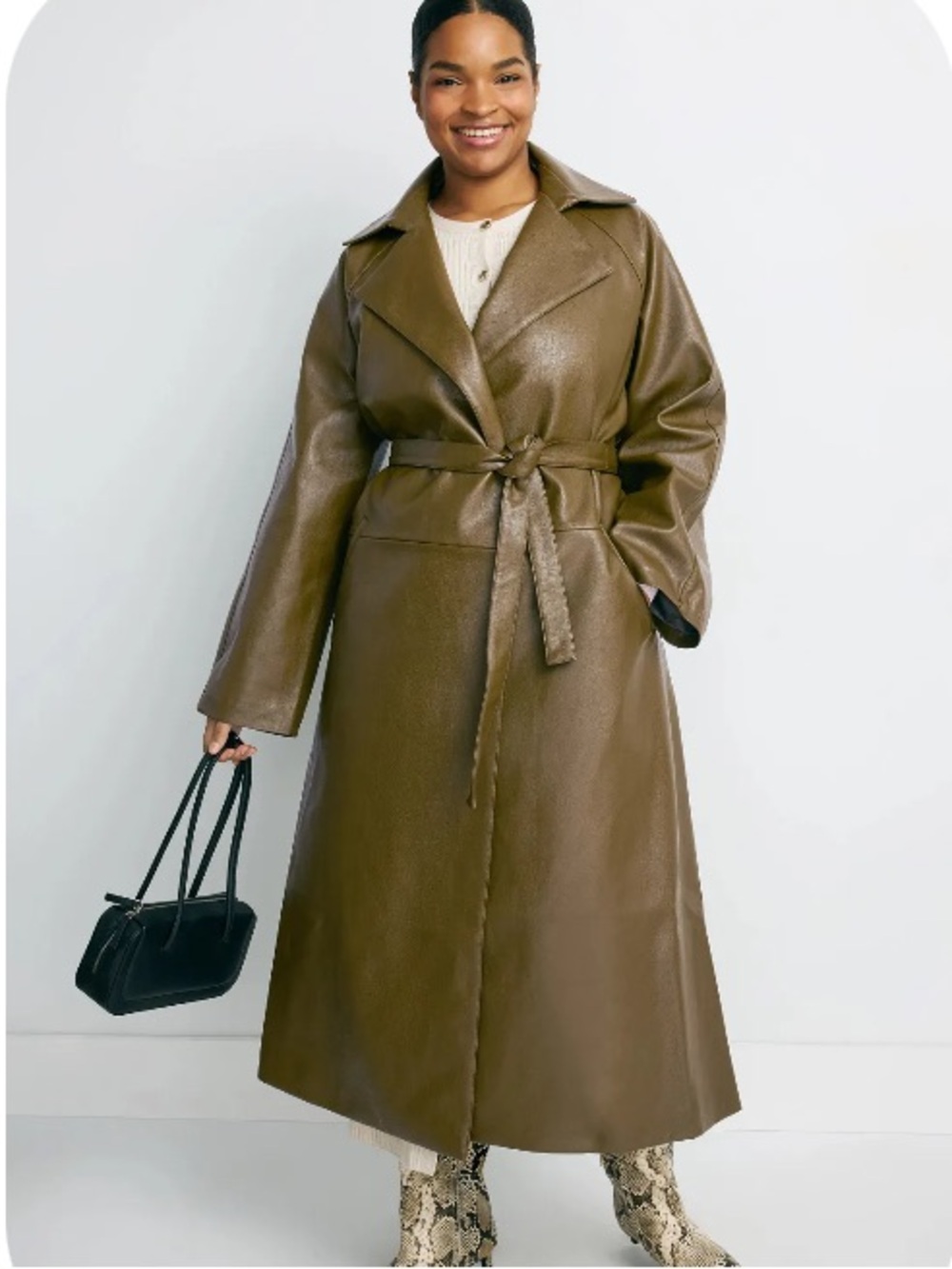Rosetta Getty RTR Grommet Belted Faux Leather Trench Coat Large